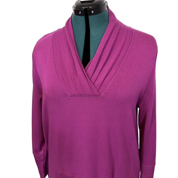 Soft Surroundings Womens Size M Magenta Cozy Knit Tunic Top Kangaroo Pocket - Picture 2 of 10